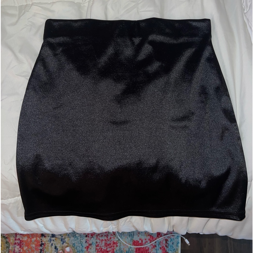 black satin mini skirt